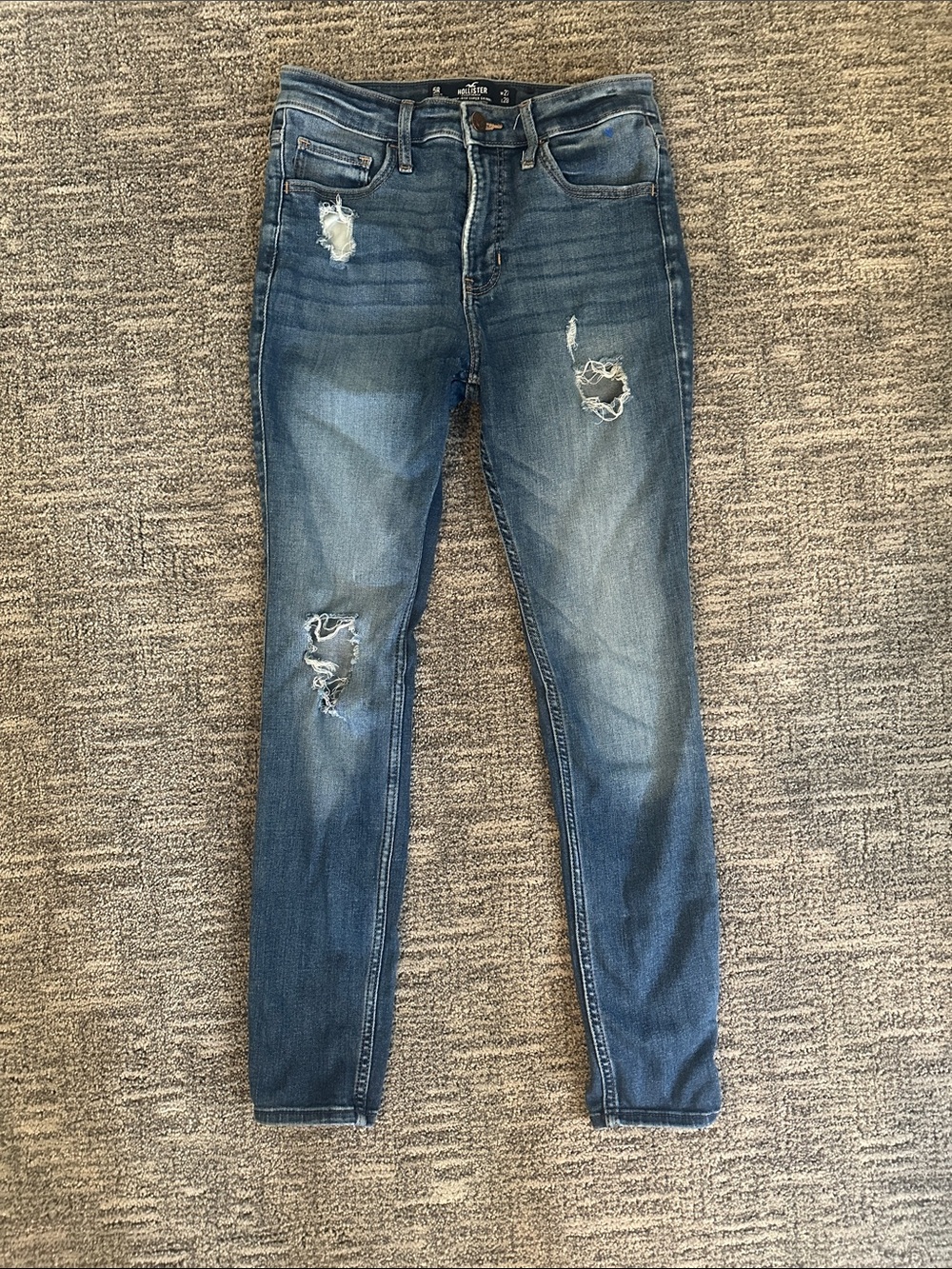Hollister High Waisted Distressed Skinny Jeans - Blue Wash